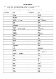 English Worksheet: Much and Many