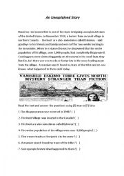 English Worksheet: An Unexplained Story