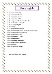 English Worksheet: Guess my job