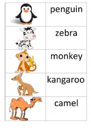 English Worksheet: matching memory game_wild animals