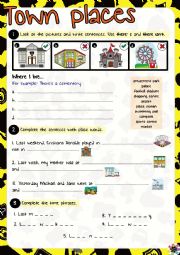 English Worksheet: Town PLACES - There is/isnt - WAS/WERE