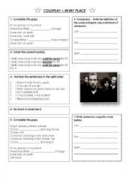 English Worksheet: song activity Cold Play