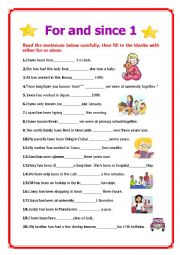 English Worksheet: For and Since 