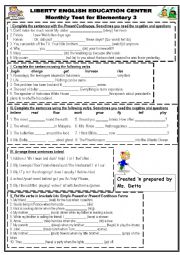 English Worksheet: Grammar Monthly Test for Elementary 3