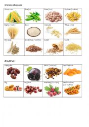 Dried fruit, Grains and Cereals Flashcards (Vocabulary worksheet)