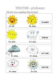 English Worksheet: Weather - PICTIONARY