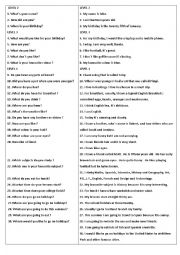 English Worksheet: Speaking test questions