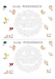 English Worksheet: parts of the body wordsearch