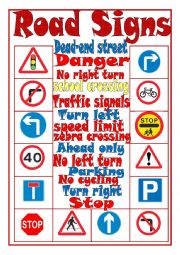 English Worksheet: Road Signs Matching Activity