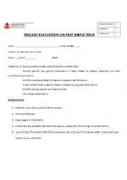 English Worksheet: past simple and famous characters test