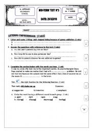 English Worksheet: mid-term test 3 bac test