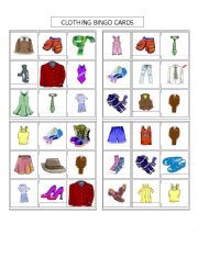 English Worksheet: CLOTHING BINGO BOARDS