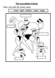 English Worksheet: the incredibles family