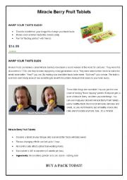 English Worksheet: Reading - Miracle Berries Fruit Tablets