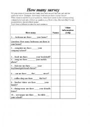 English Worksheet: How many survey