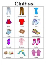 English Worksheet: Vocabulary List Clothes