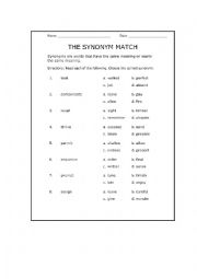 English Worksheet: Match the synonyms accordingly