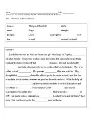 English Worksheet: Event Summaries of 3 events of the Civil Rights Movement