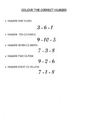 English Worksheet: Colour the numbers
