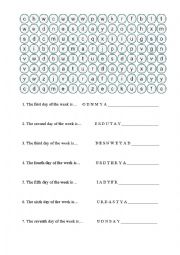English Worksheet: Days of the week - wordsearch