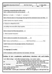 English Worksheet: Mid term test