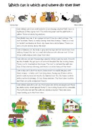 English Worksheet: Describe the cats and where they live