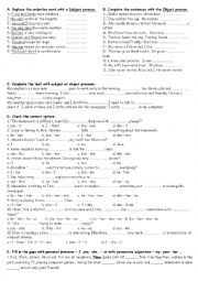 English Worksheet: Review about pronouns
