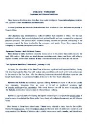 English Worksheet: Japanese and Chinese Traditions 321 Fill Up Chart & True and False