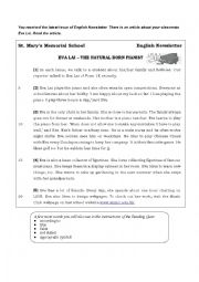 English Worksheet: Reading Quiz__THE NATURAL BORN PIANIST