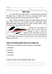 English Worksheet: Transportation - Bullet Train Exercises 