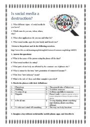 English Worksheet: Is social media a distraction?
