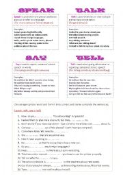 English Worksheet: Speak, Talk, Say, Tell