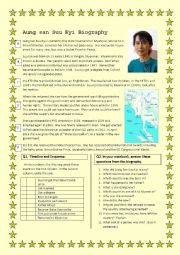 English Worksheet: Aung San Suu Kyi Biography