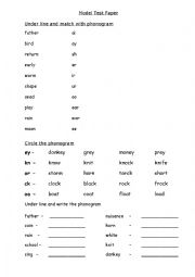 English Worksheet: Model Test Paper-phonogram