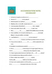 English Worksheet: Tourism - Accommodation/ Hotel Vocabulary