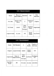 English Worksheet: Legislative Branch Bingo