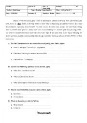 English Worksheet: Reading comprehension quiz