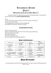 English Worksheet: Renaissance project