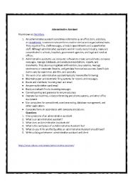 English Worksheet: Administrative Assistant 