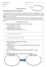 English Worksheet: Reading Comprehension Test