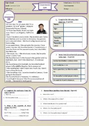 English Worksheet: Meet Joe Reading Comprehension Test