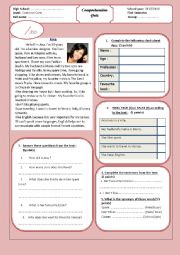 English Worksheet: Meet Ana Reading Comprehension Test