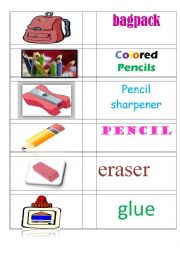 Flashcards Classroom items 