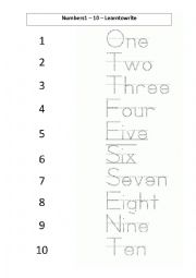 English Worksheet: Numbers 1 to 10 