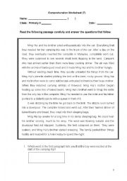 Comprehension Worksheet on camping 