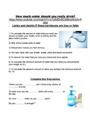 English Worksheet: The amount of water you really need!