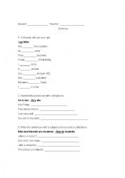 English Worksheet: Subject Pronouns/Contractions