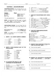 English Worksheet: Countable and uncountable nouns 