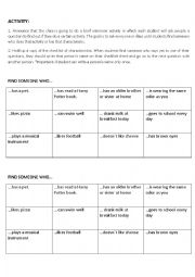 English Worksheet: Find someone who...