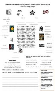 English Worksheet: Bands, Musicians, countries, music styles and dates